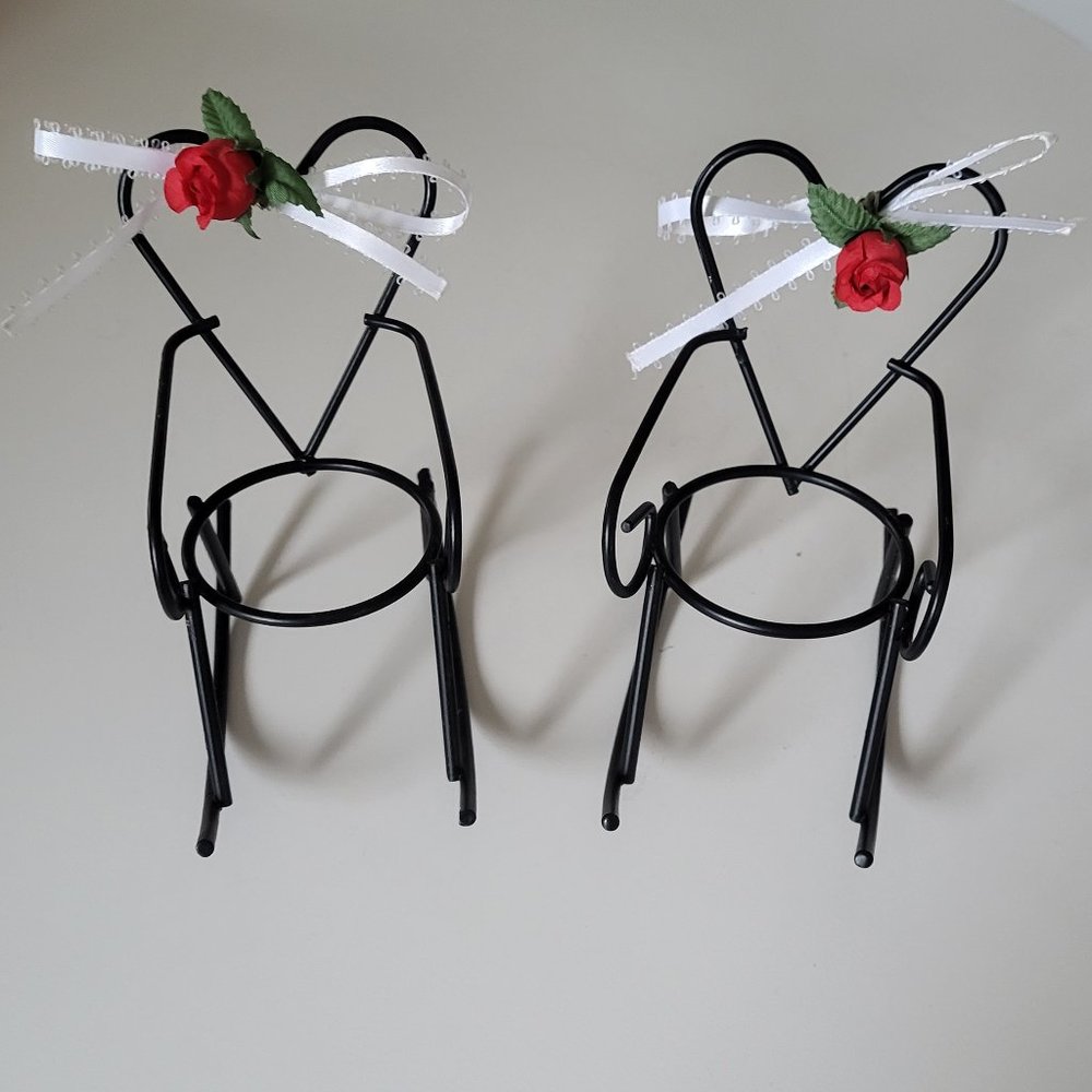 Black rocking chair candle or plant holders - set of 2 metal, heart shape back